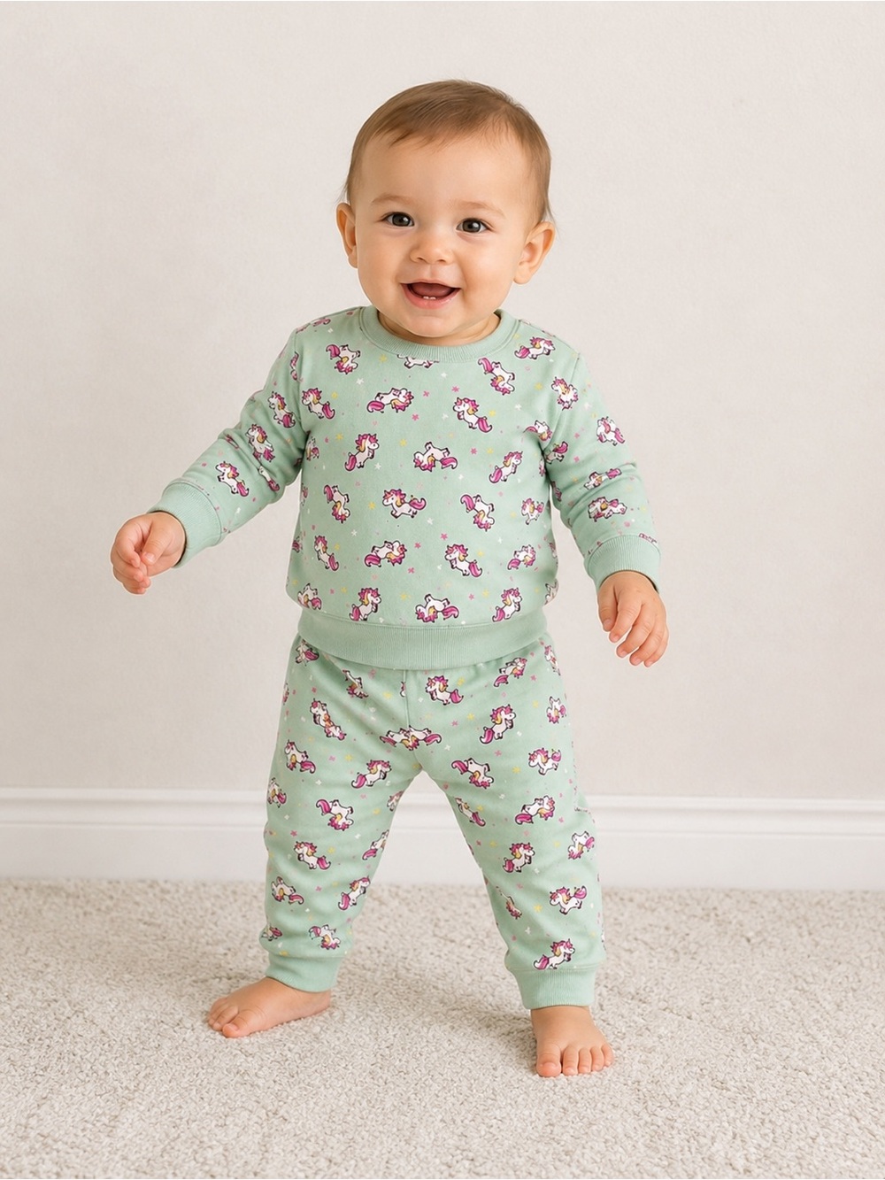Garanimals Unicorn Fleece Pajamas 12M Baby Toddler Mint Green PJs